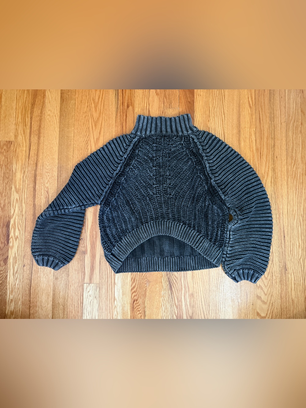Free People Black Cable Knit Cropped Turtleneck Sweater